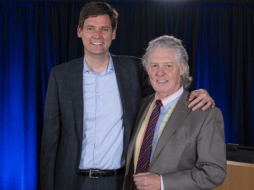 B.C. premier David Eby with Conversations Live host Stuart McNish.