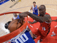 Taze Moore of the Portland Trailblazers, shown here dunking on Sacramento Kings centre Javel McGee on April 14, 2024 at Golden 1 Center in Sacramento, will be joining the Vancouver Bandits this summer.