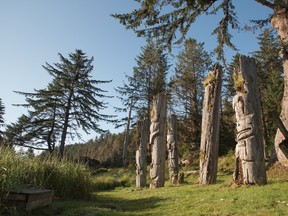 Totem poles in Haida Gwaii.