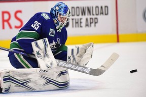 Canucks' Thatcher Demko's in a 3-1 win over St. Louis in the 2020 playoffs.
