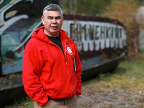 Ehattesaht Chief Simon John is photographed outside the band office after a meeting about the orphaned killer whale calf in Zeballos on April 3. John says a highly orchestrated attempt to rescue the calf stranded in a Vancouver Island lagoon could happen as early as next week.