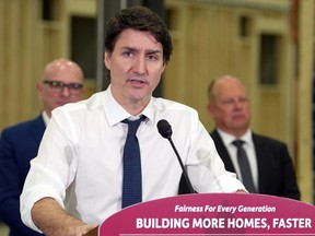 Prime Minister Justin Trudeau speaking at a media event.