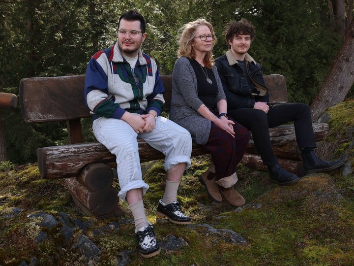  Sara Bennett-Fox, with sons Isaac, left, and Quentin, at home on Bowen Island in April.