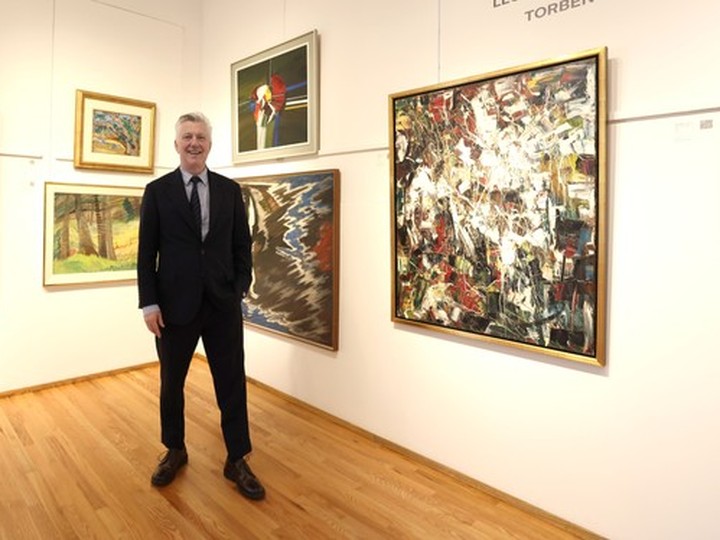  Robert Heffel of the Heffel Gallery with some works by Lawren Harris, Emily Carr, Gordon Smith and Jean Paul Riopelle that were in the collection of the late art dealer Torben Kristiansen.