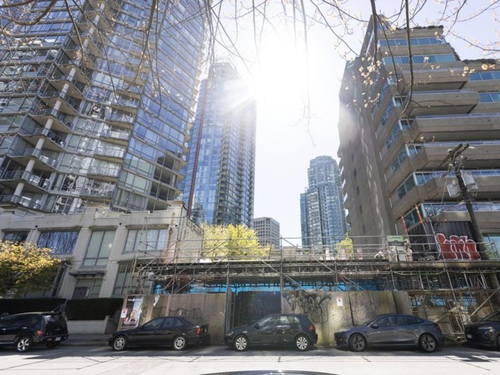  Terrace House, a property where construction has stalled, at 1250 West Hastings in Vancouver on April 17, 2024.