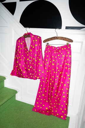 Pink silk lounge set ($425) from The Disco Hour.