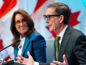 Bank of Canada Governor Tiff Macklem and Carolyn Rogers, Senior Deputy Governor hold a press conference at the Bank of Canada in Ottawa on Wednesday, March 6, 2024.