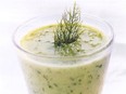 A chilled pea and buttermilk soup is a perfect warm weather appetizer.