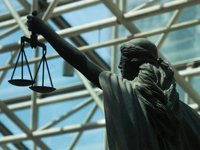 Scales of Justice statue at BC Supreme Court in Vancouver, BC.