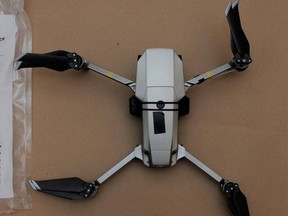 Drone seized by the Ontario Provincial Police -led Joint Forces Penitentiary Squad after it was used to drop contraband into Collins Bay Institution.