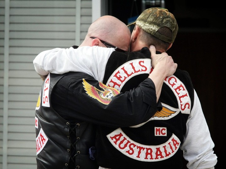  A file photograph shows Hells Angels members attending a funeral in Sydney, Australia.