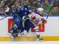 Connor McDavid is pressured by Dakota Joshua during Game Five at Rogers Arena on Thursday.
