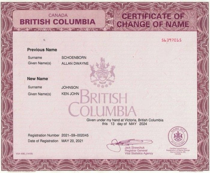  allan schoenborn’s new name is seen on this identification.