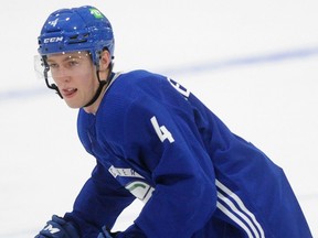 Jonathan Lekkerimaki in action during the first day of the Vancouver Canucks Development Camp at UBC on July 11, 2022.