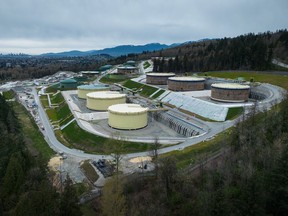 The rebuilt and expanded Trans Mountain Burnaby Terminal tank farm.
