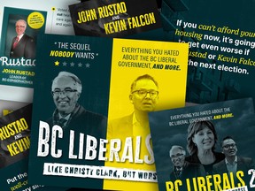 Photo illustration of online attack ads from Project for a Strong B.C.