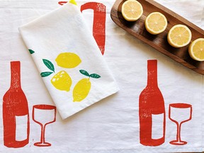 Hand block printed table runner by Julie Peach on Etsy.com.
