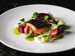 Confit Steelhead trout with pickled radishes and fennel crème fraiche.