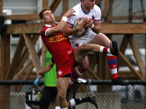 Peter Nelson and Kainoa Lloyd highlight the 26-man Canada Selects training squad for a June 28 game against the Vancouver Highlanders at Burnaby Lake Rugby Club. Nelson misses the catch Chile's Nicolas Garafulic during the first half of a Rugby World Cup 2023 qualification match at Starlight Stadium in Langford, B.C., Saturday, Oct. 2, 2021.