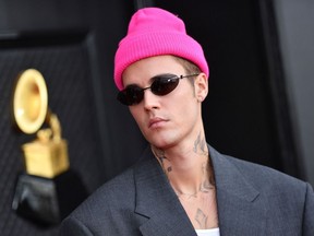 Justin Bieber arrives for the 64th Annual Grammy Awards at the MGM Grand Garden Arena in Las Vegas in 2022.