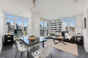 contemporary condo living area with city view