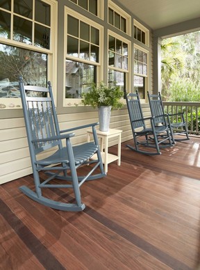 Porch stained with Benjamin Moore's Woodluxe exterior stain.