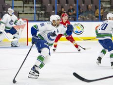 Vancouver Canucks forward prospect Arshdeep Bains plays in the Young Stars tournament in Penticton last year. This year, the Canucks will hold their training camp in Penticton too, immediately following the Young Stars tournament.