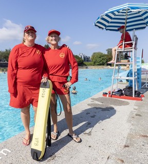 Tia Town-Schon and her mother, Kat Town, 71, at Kits pool