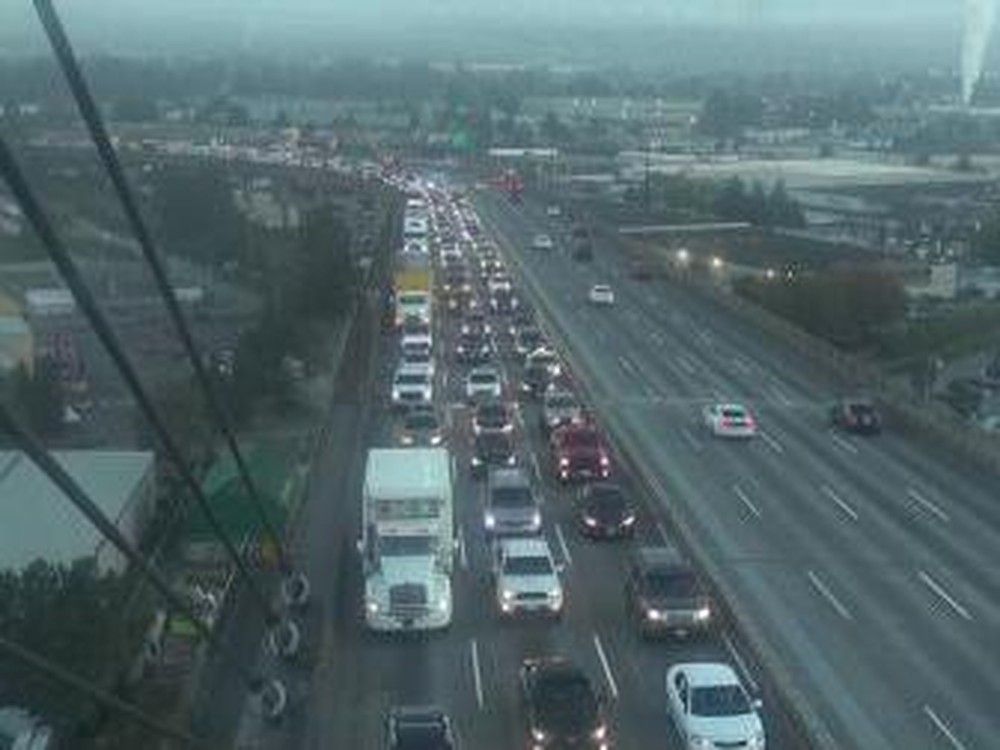 Traffic was backed up on the Alex Fraser Bridge early Thursday because of a vehicle incident, according to Drive B.C. Traffic was backed up on the Alex Fraser Bridge early Thursday because of a vehicle incident, according to Drive B.C.