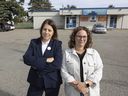 Parents Corinne Blanchette (left) and Christine Leblanc at École La Vérendrye in Chilliwack last week. They want government to open a French high school in the eastern Fraser Valley.