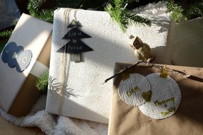 Reuse materials, fabrics and festive elements you have on hand for gift wrapping these holidays.