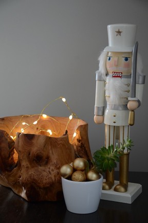 Use bowls you already have and fill them with holiday type decor.