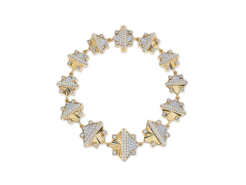  birks muse exceptional guilloché yellow gold and diamond bracelet. price by request.