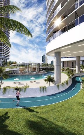 Artistic rendering of a future running track loop at the Oasis at Concord Brentwood in Burnaby.