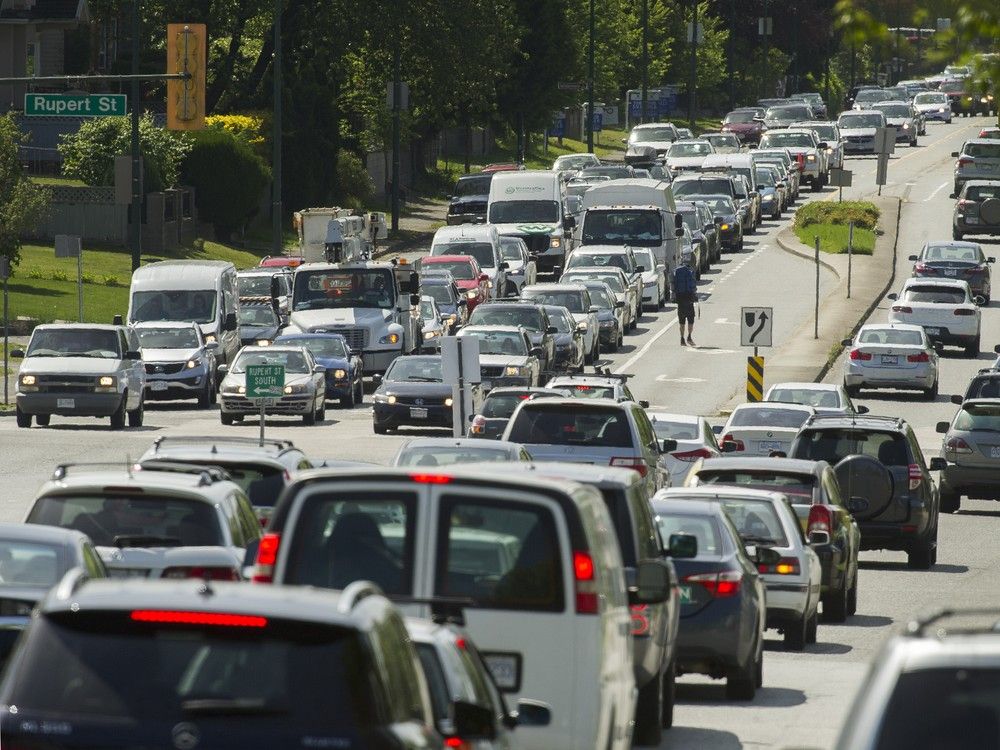  everyday traffic along grandview, at rupert, in vancouver.