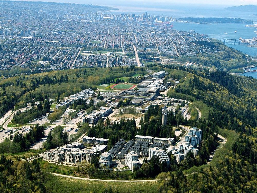 An aerial view of SFU's Burnaby campus.
