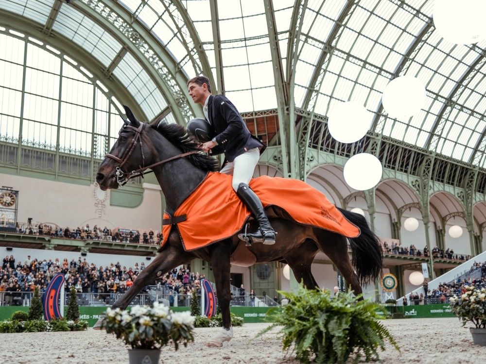 Riders compete in the 15th edition of the Saut Hermès competition in Paris, France. 