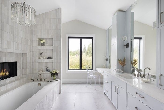  Crystal light fixtures by Restoration Hardware chandelier add a touch of glam.
