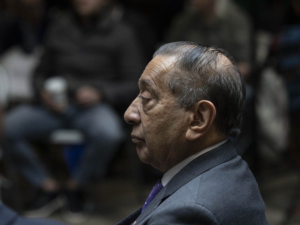 Wally Oppal at a ceremony to transition from the RCMP to the Surrey Police Service in 2024