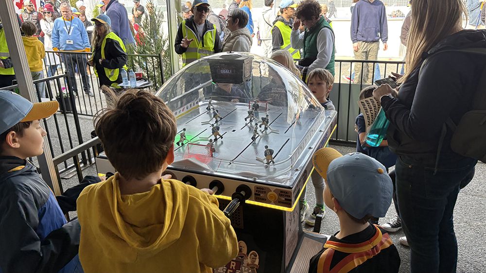 Kids enjoy the B.C. Historical Classic bubble-hockey game at the 100th anniversary of the Victoria Cougars Stanley Cup win in Victoria. They were playing next to the Cup, which had been brought to the celebration. Credit: Robert O’Connor Kids enjoy the B.C. Historical Classic bubble-hockey game at the 100th anniversary of the Victoria Cougars Stanley Cup win in Victoria. They were playing next to the Cup, which had been brought to the celebration. Credit: Robert O’Connor