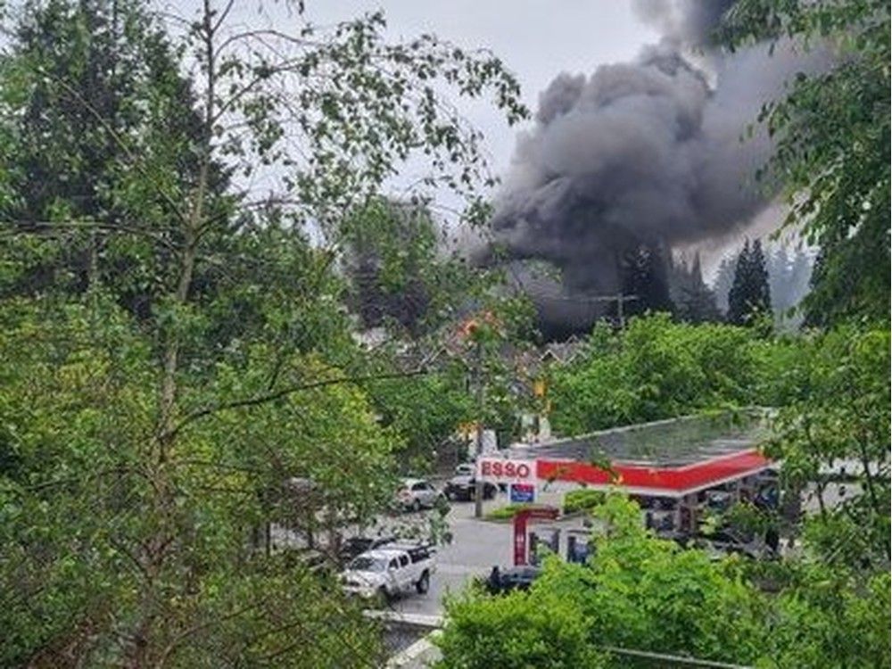 Firefighters are on scene at a 2nd alarm structure fire in Lynn Valley. Photo: District of North Vancouver fire department Firefighters are on scene at a 2nd alarm structure fire in Lynn Valley. Photo: District of North Vancouver fire department