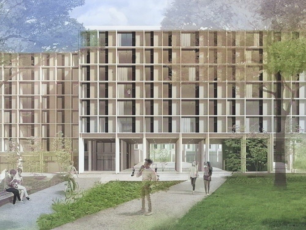 Rendering of a large new student residence under construction at the SFU campus in Burnaby. Government of B.C. Rendering of a large new student residence under construction at the SFU campus in Burnaby. Government of B.C.