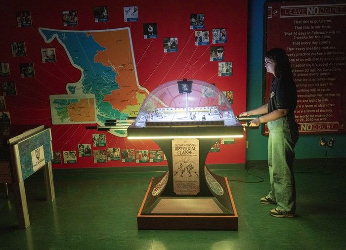 B.C. Sports Hall of Fame curatorial and research coordinator Rachel Stein with a customized bubble hockey game recently donated to the museum. The game features the two B.C. Stanley Cup winning teams, the 1915 Vancouver Millionaires and the 1925 Victoria Cougars. B.C. Sports Hall of Fame curatorial and research coordinator Rachel Stein with a customized bubble hockey game recently donated to the museum. The game features the two B.C. Stanley Cup winning teams, the 1915 Vancouver Millionaires and the 1925 Victoria Cougars.