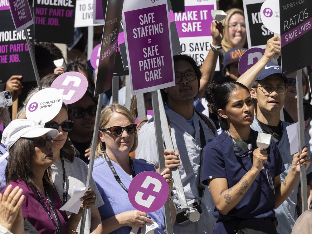  b.c. nurses march for safer working condition in vancouver in may, before contract negotiations.
