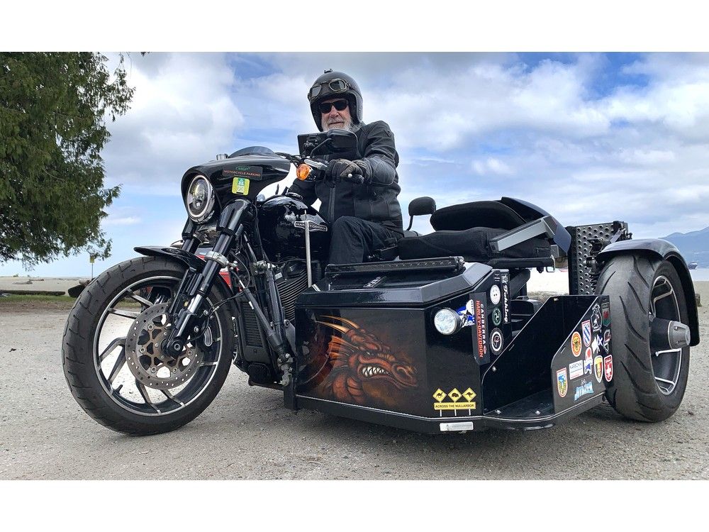 Bob Rees, a paraplegic motorcyclist who travels the world on his Harley advocating for people with disabilities, at the start of his North American trip at Locarno Beach in Vancouver on May 13. Bob Rees, a paraplegic motorcyclist who travels the world on his Harley advocating for people with disabilities, at the start of his North American trip at Locarno Beach in Vancouver on May 13.