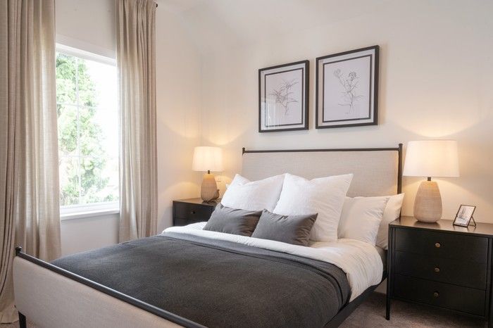 The idea for the bedroom was to create a sense of tranquility and calm using a soft neutral palette.