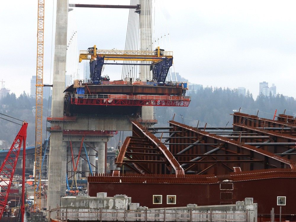  Construction earlier this year of the Pattullo Bridge in New Westminster.