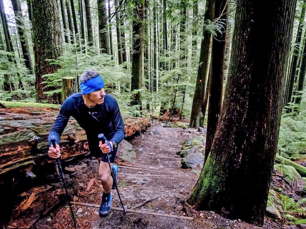 James Stewart makes the ascent up the Grouse Grind. He's trying to break his record of 19 trips in a single day during this year's Multi Grind Challenge on Friday.