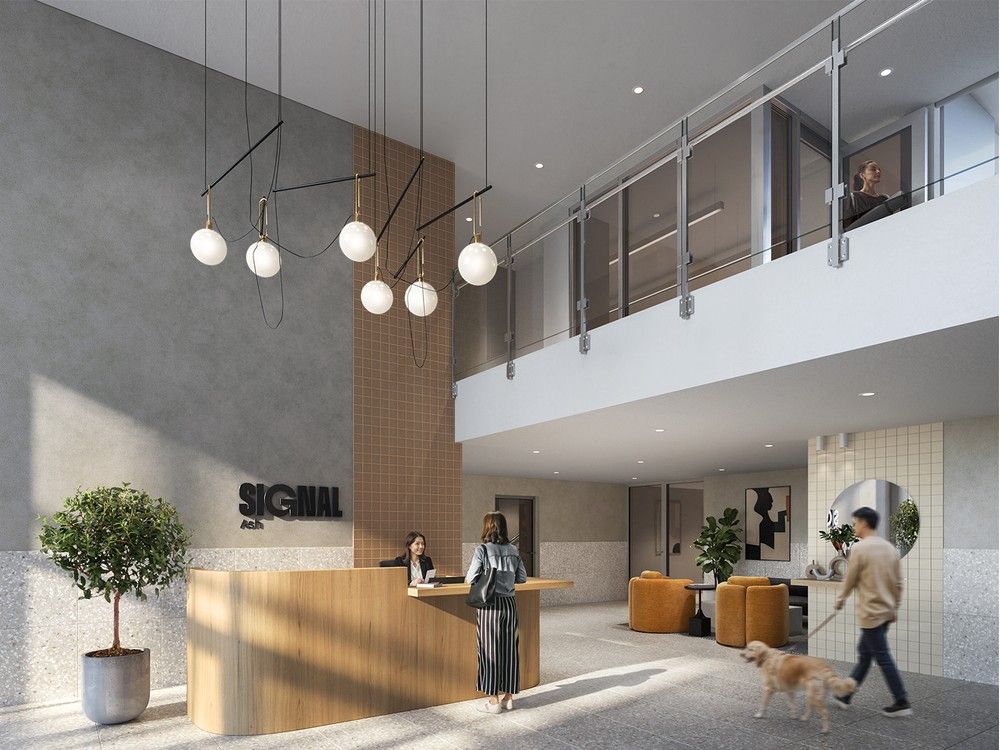  Rendering of the lobby at Signal, a purpose-built rental project at Cambie and S.E. Marine Drive that’s coming to market with 500 units.