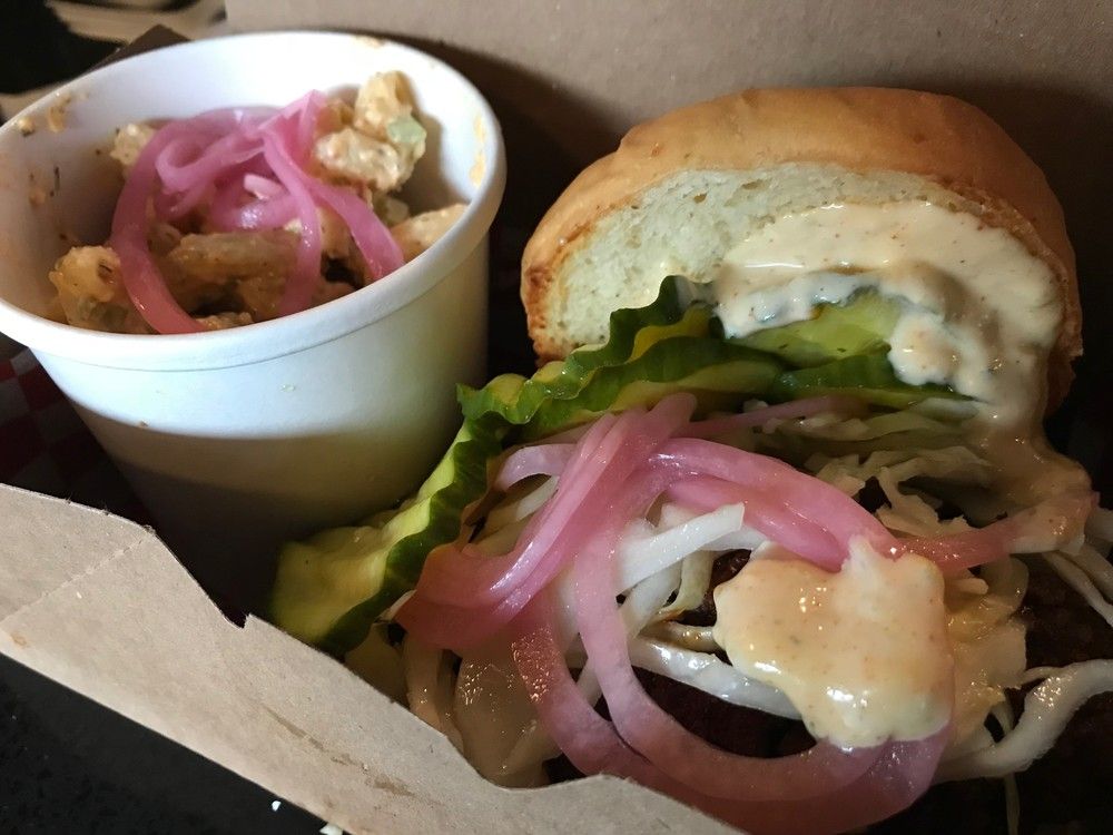Chicken in a bun from the Downlow Chicken Shack, on Commercial Drive in Vancouver. 